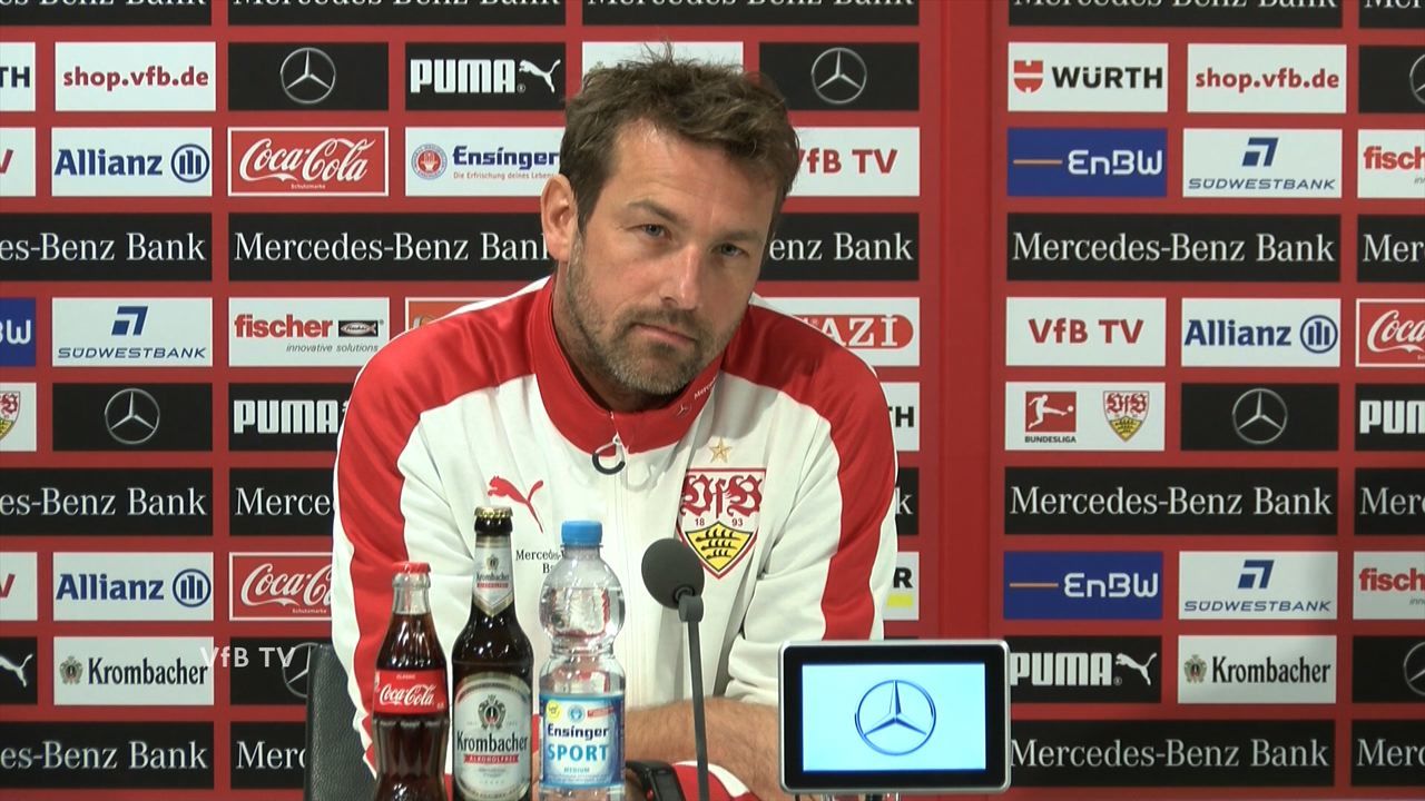 Die VfB Pressekonferenz vor dem Spiel in Leverkusen